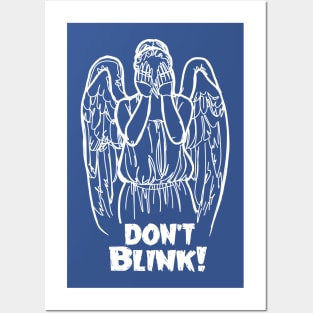 Don't Blink Winking Angel Bad Line Art in White Posters and Art